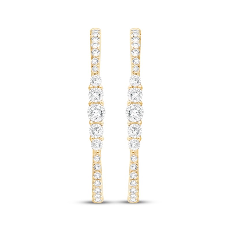 Main Image 2 of Diamond Elongated Oval Hoop Earrings 1/2 ct tw 10K Yellow Gold