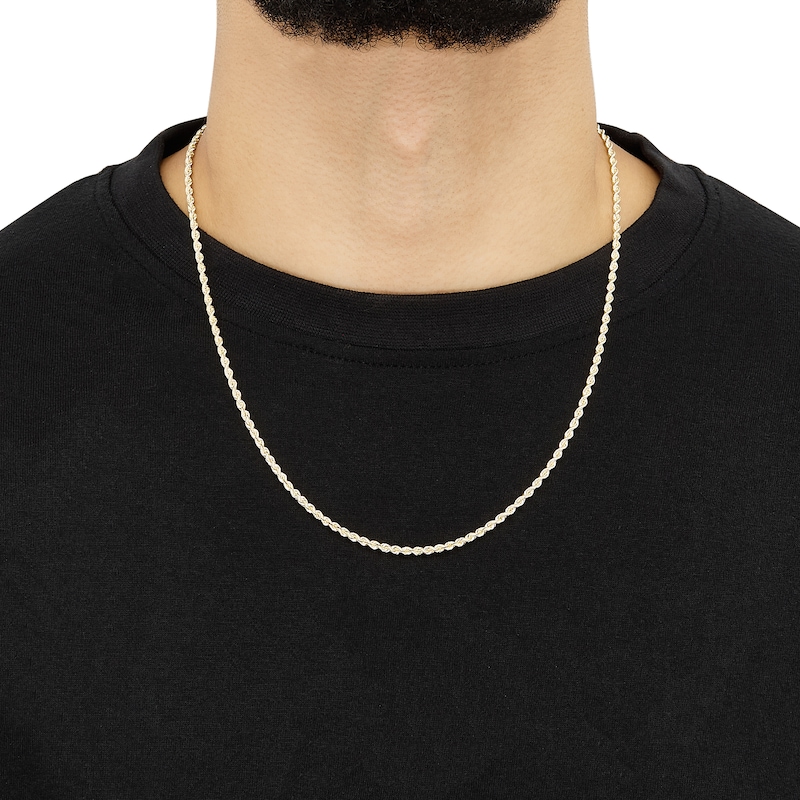 Main Image 4 of Silk Rope Chain Necklace 3mm Solid 14K Yellow Gold 22"