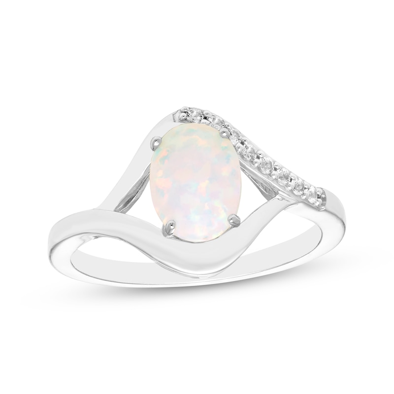 Main Image 1 of Oval-Cut Lab-Created Opal & White Lab-Created Sapphire Ring Sterling Silver
