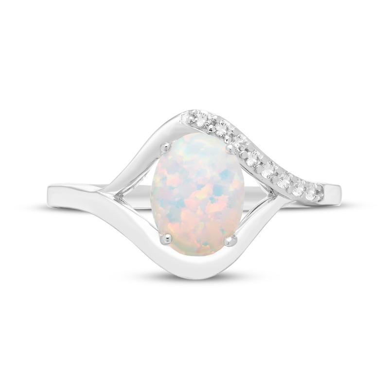 Main Image 3 of Oval-Cut Lab-Created Opal & White Lab-Created Sapphire Ring Sterling Silver