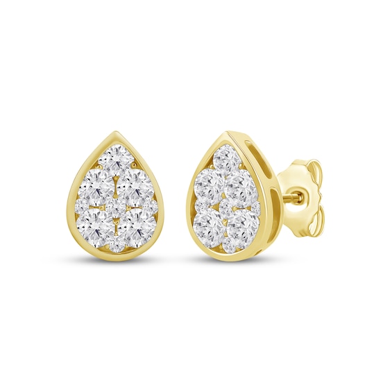KAY Lab-Grown Diamonds Multi-Stone Teardrop Stud Earrings 1 ct tw 10K Yellow Gold