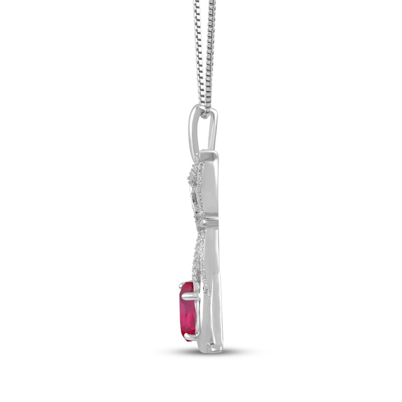 Main Image 2 of Oval-Cut Lab-Created Ruby & White Lab-Created Sapphire Dog Necklace Sterling Silver 18"