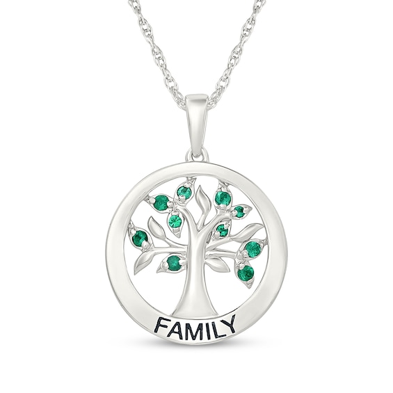 Lab-Created Emerald "Family" Tree Circle Necklace Sterling Silver 18"