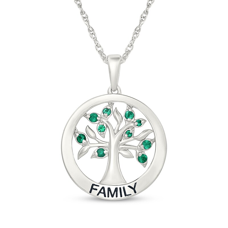 Main Image 1 of Lab-Created Emerald "Family" Tree Circle Necklace Sterling Silver 18"