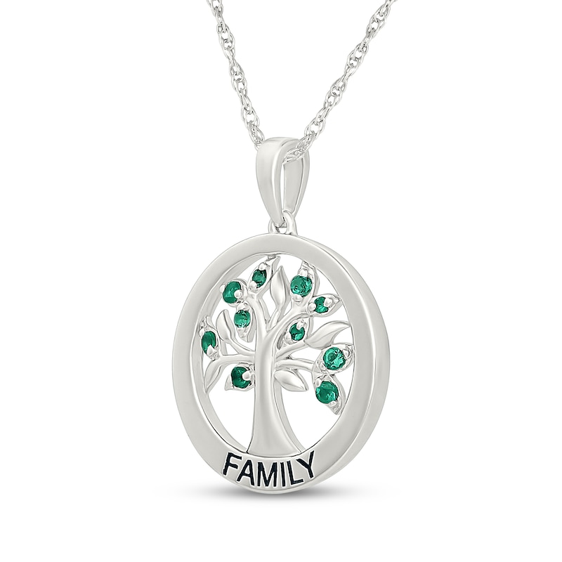 Main Image 2 of Lab-Created Emerald "Family" Tree Circle Necklace Sterling Silver 18"