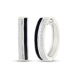 Diamond & Black Enamel Hoop Earrings 1/5 ct tw Sterling Silver