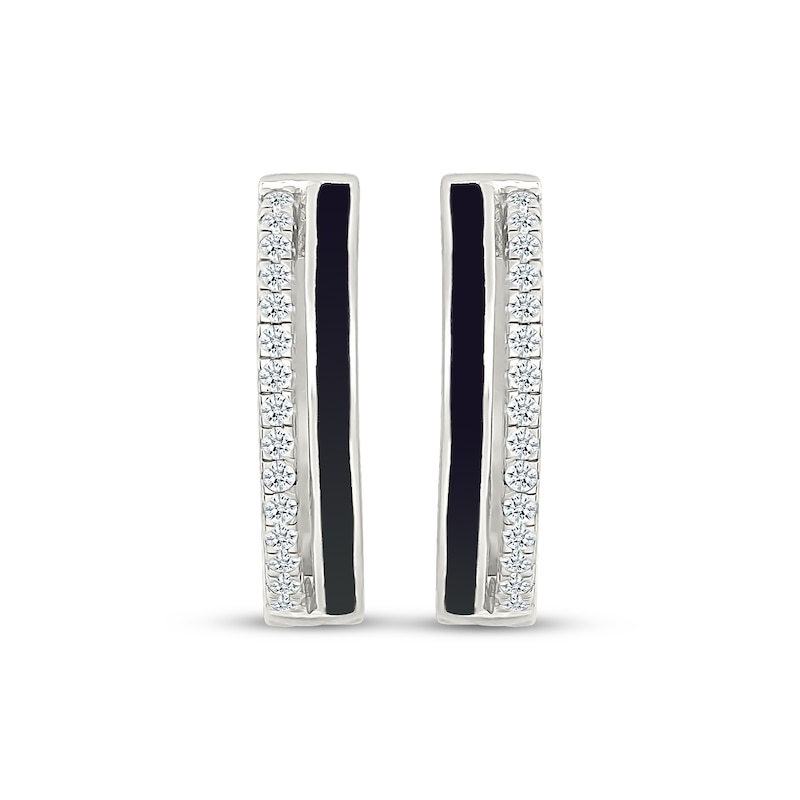 Main Image 2 of Diamond & Black Enamel Hoop Earrings 1/5 ct tw Sterling Silver