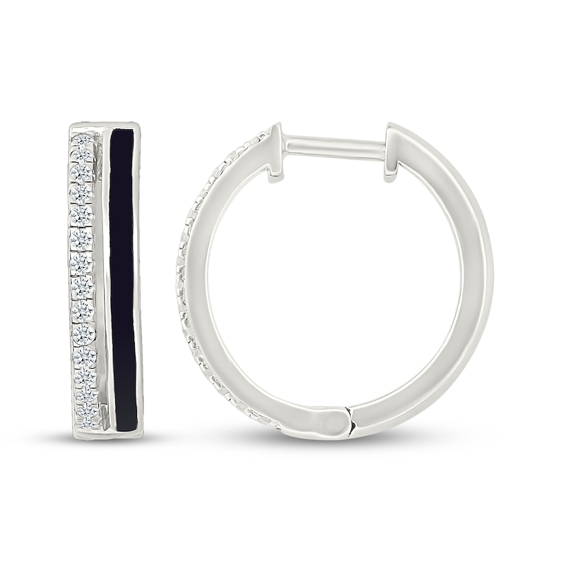 Main Image 3 of Diamond & Black Enamel Hoop Earrings 1/5 ct tw Sterling Silver