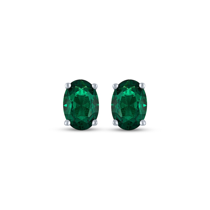 Main Image 2 of Oval-Cut Lab-Created Emerald & White Lab-Created Sapphire Stud Earrings Sterling Silver
