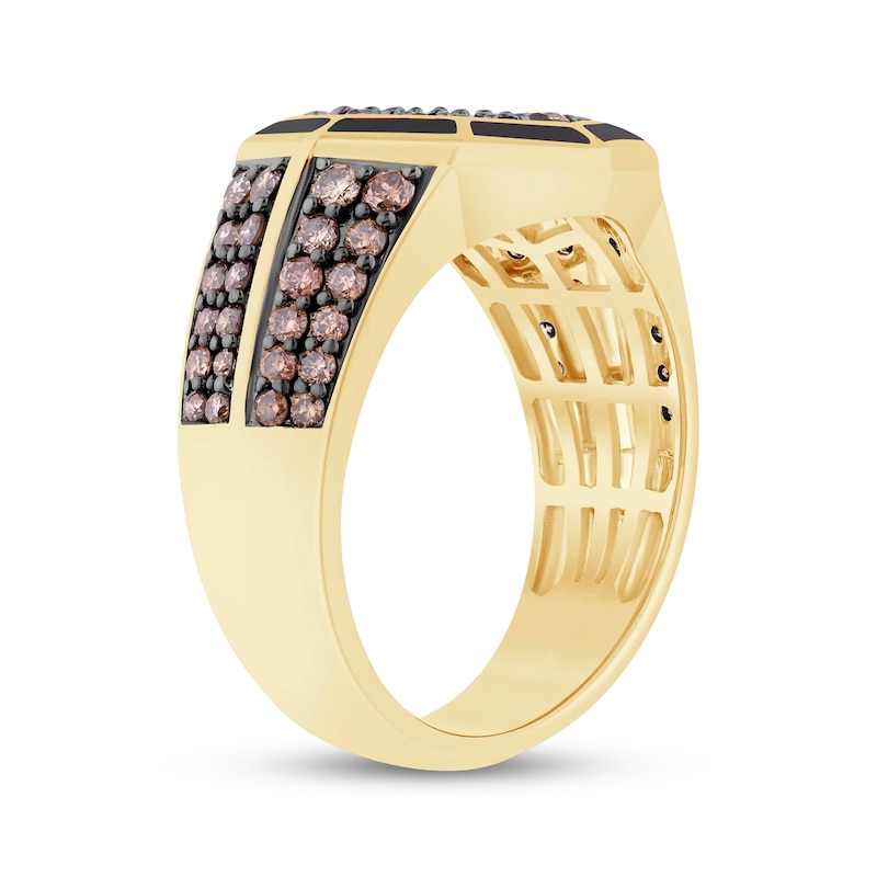 Main Image 2 of Men's Brown Diamond & Black Enamel Octagon Ring 1-3/4 ct tw 10K Yellow Gold