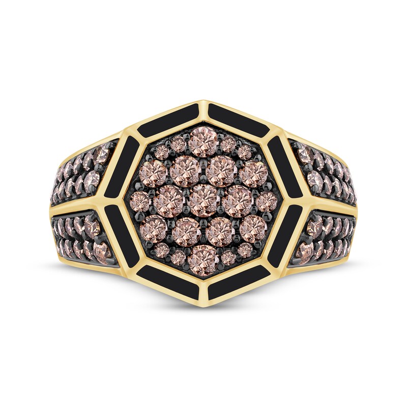 Main Image 3 of Men's Brown Diamond & Black Enamel Octagon Ring 1-3/4 ct tw 10K Yellow Gold