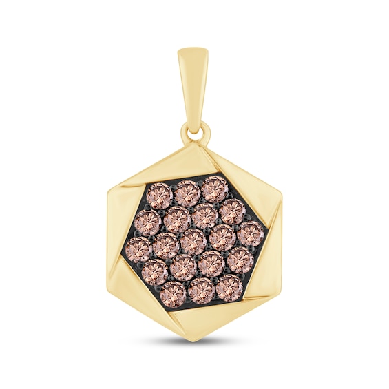 Men's Brown Diamond Hexagon Charm 3/4 ct tw 10K Yellow Gold