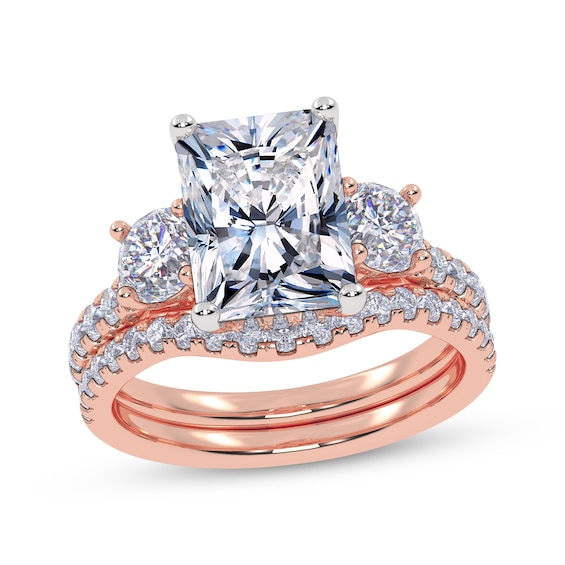 Adore Radiant & Round-Cut Lab-Grown Diamond Three-Stone Bridal Set 3 ct tw 14K Rose Gold