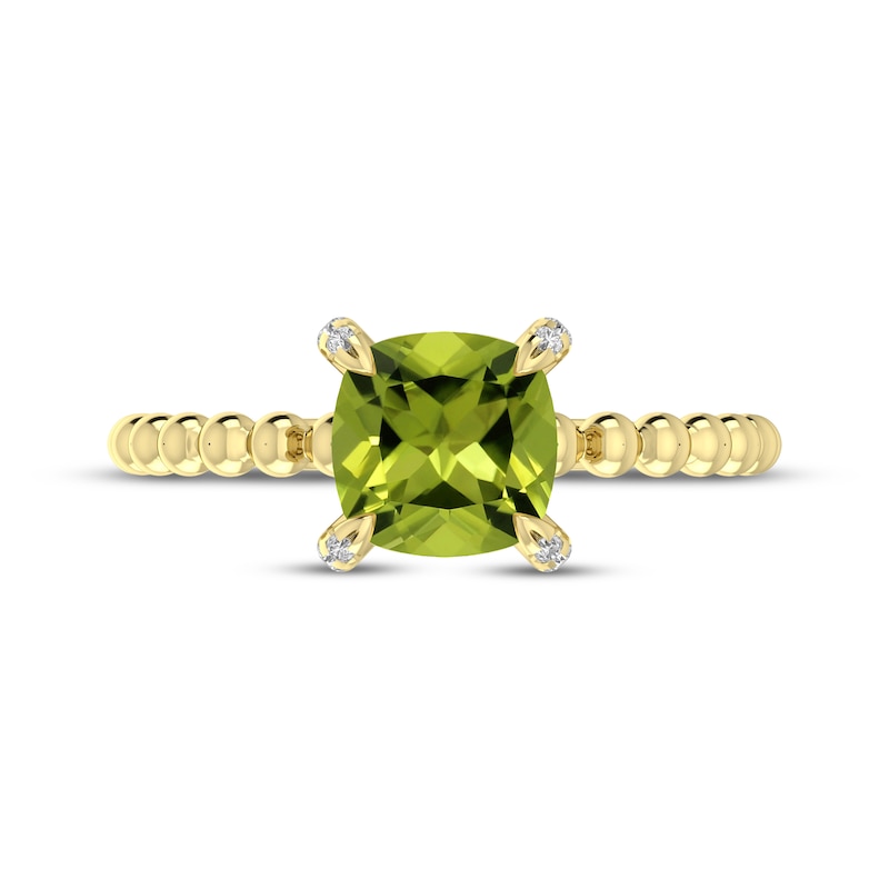 Main Image 3 of Cushion-Cut Peridot & Diamond Accent Ring 10K Yellow Gold