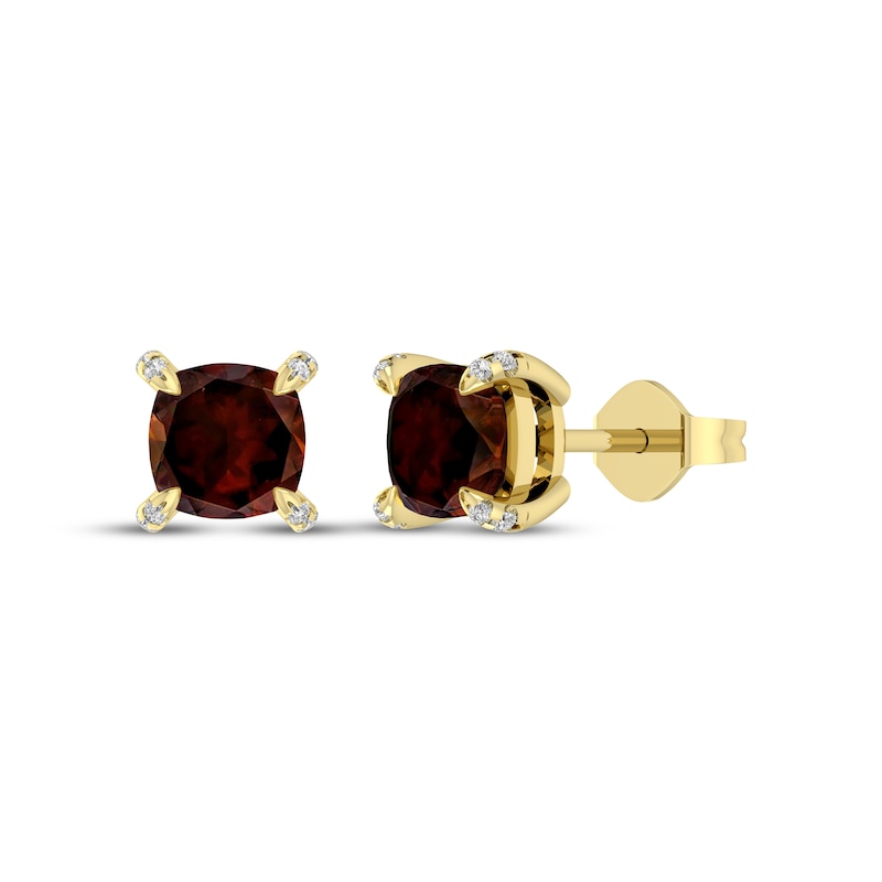 Main Image 1 of Cushion-Cut Garnet & Diamond Accent Stud Earrings 10K Yellow Gold