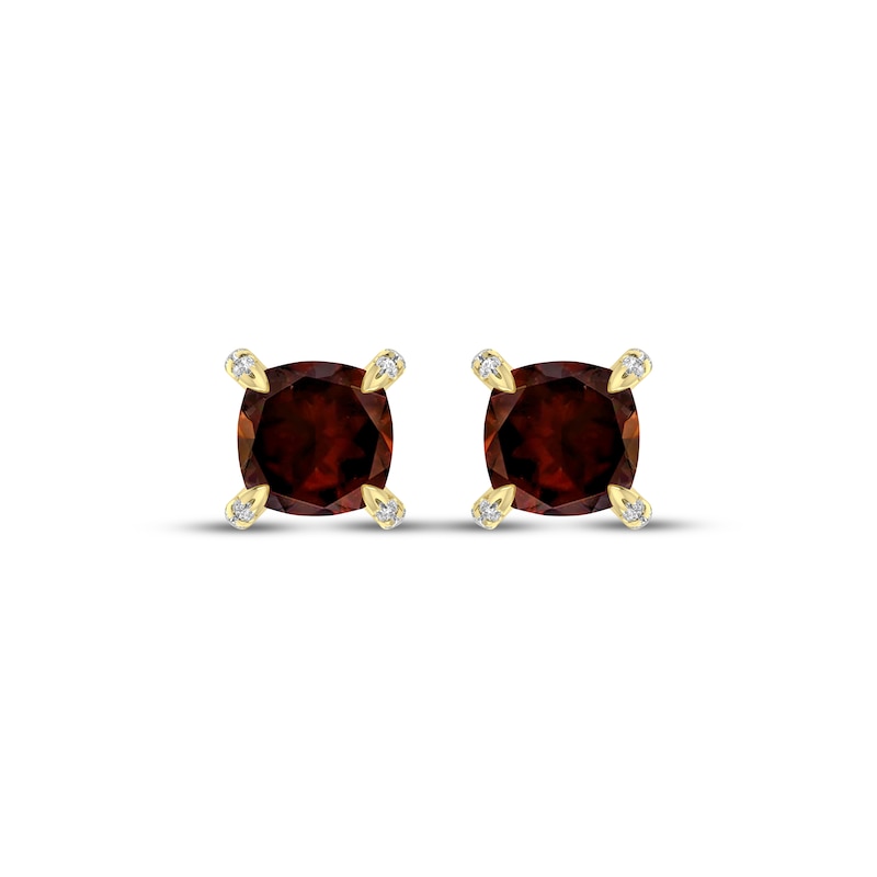 Main Image 2 of Cushion-Cut Garnet & Diamond Accent Stud Earrings 10K Yellow Gold