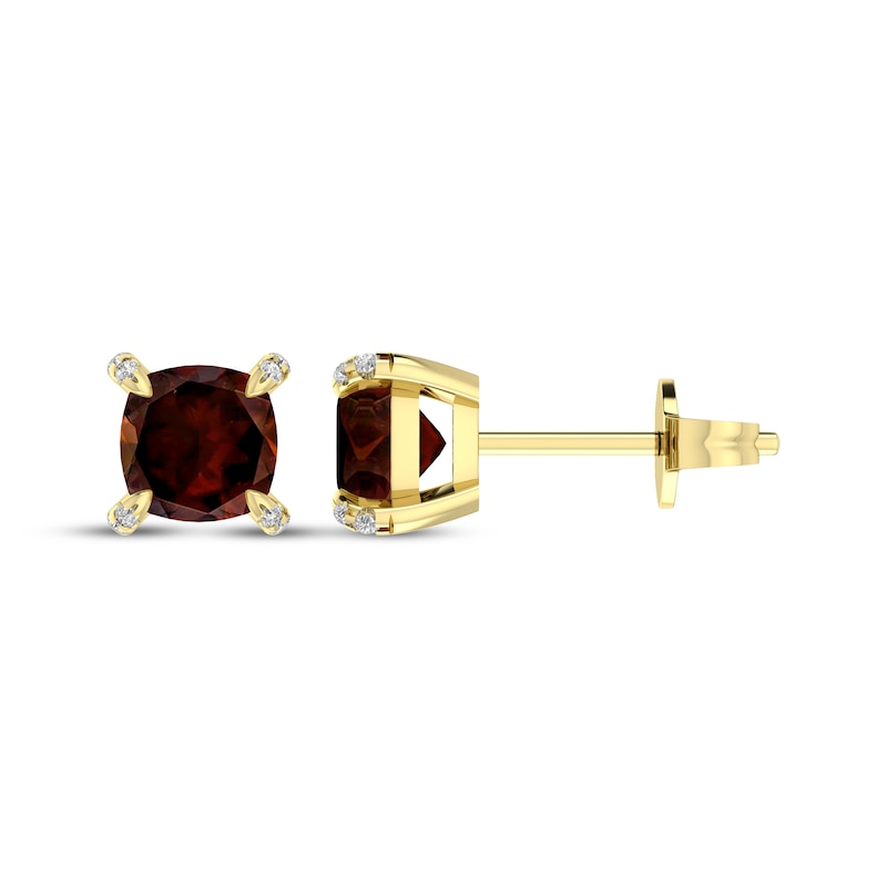 Main Image 3 of Cushion-Cut Garnet & Diamond Accent Stud Earrings 10K Yellow Gold