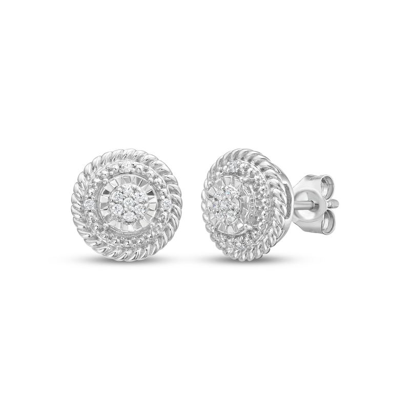 Main Image 1 of Multi-Diamond Rope Frame Stud Earrings 1/10 ct tw Sterling Silver