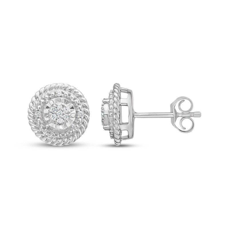 Main Image 3 of Multi-Diamond Rope Frame Stud Earrings 1/10 ct tw Sterling Silver