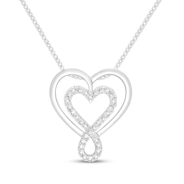 Diamond Double Heart Infinity Necklace 1/4 ct tw Sterling Silver 19"