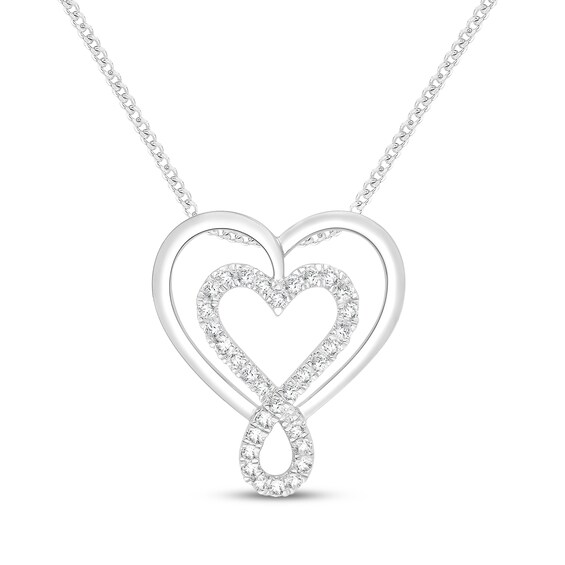 Diamond Double Heart Infinity Necklace 1/4 ct tw Sterling Silver 19"