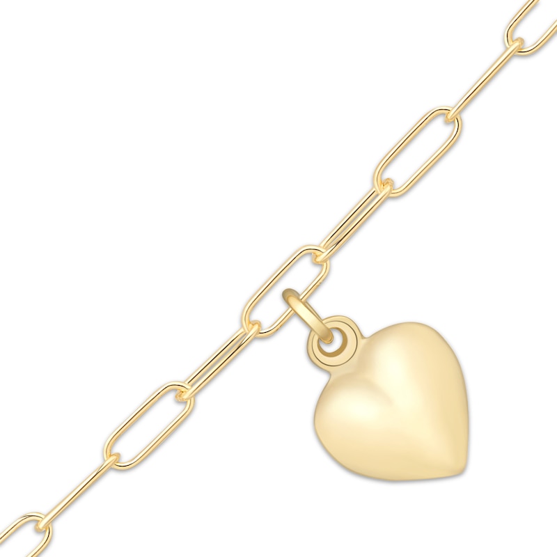 Main Image 3 of Puff Heart Dangle Station Paperclip Chain Bracelet 24K Yellow Gold Vermeil Sterling Silver 7.5"