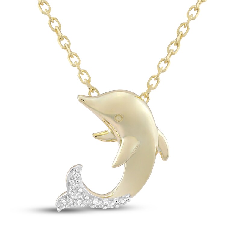 Main Image 1 of Diamond Dolphin Necklace 1/20 ct tw 10K Yellow Gold 18"