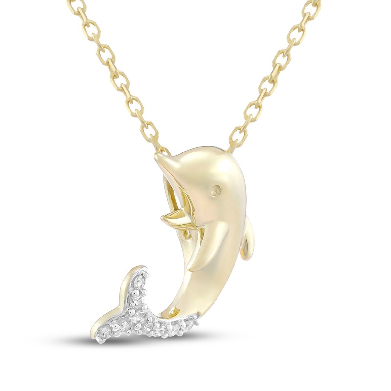 Main Image 2 of Diamond Dolphin Necklace 1/20 ct tw 10K Yellow Gold 18"