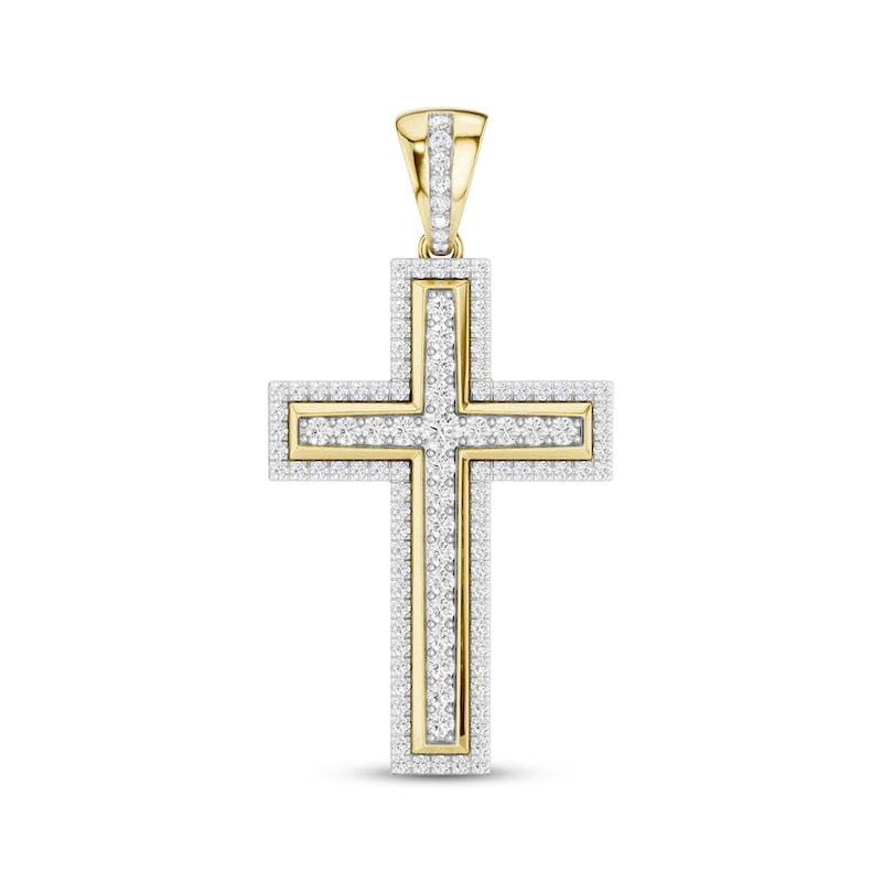 Main Image 1 of Men's Lab-Grown Diamond Pavé Cross Charm 2-1/2 ct tw 24K Yellow Gold vermeil Sterling Silver