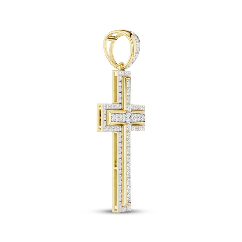 Main Image 2 of Men's Lab-Grown Diamond Pavé Cross Charm 2-1/2 ct tw 24K Yellow Gold vermeil Sterling Silver