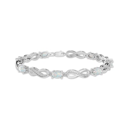 Oval-Cut Lab-Created Opal & Diamond Accent Infinity Bracelet Sterling Silver 7.25"