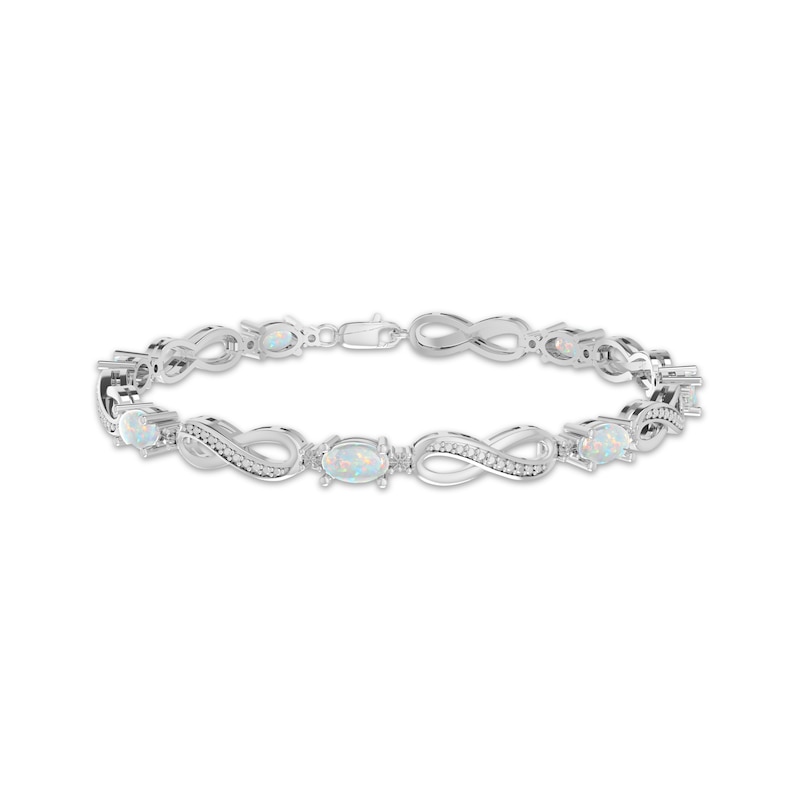 Main Image 1 of Oval-Cut Lab-Created Opal & Diamond Accent Infinity Bracelet Sterling Silver 7.25"