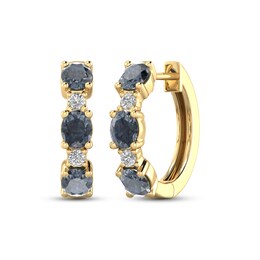 American Blue Sapphire & Diamond Hoop Earrings 1/15 ct tw 10K Yellow Gold