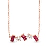 Thumbnail Image 1 of Le Vian Baguette-Cut Rhodolite Garnet Scatter Necklace 1/6 ct tw Diamonds 14K Strawberry Gold 17.75"