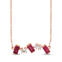 Le Vian Baguette-Cut Rhodolite Garnet Scatter Necklace 1/6 ct tw Diamonds 14K Strawberry Gold 17.75"