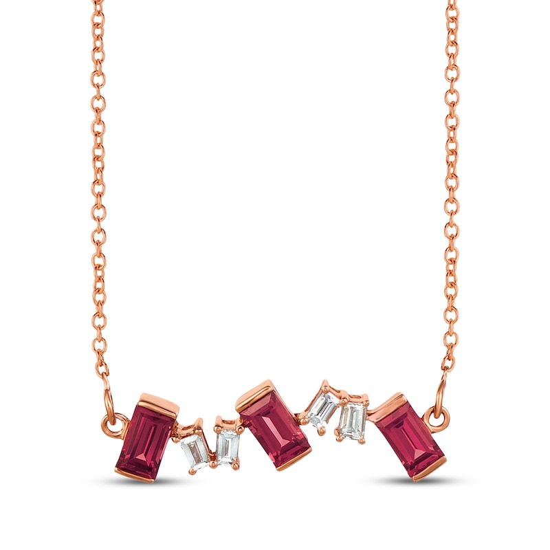 Main Image 1 of Le Vian Baguette-Cut Rhodolite Garnet Scatter Necklace 1/6 ct tw Diamonds 14K Strawberry Gold 17.75"