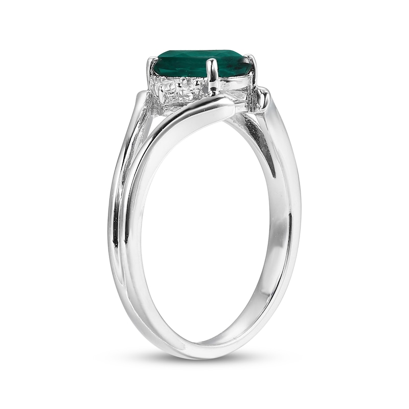 Main Image 2 of Oval-Cut Lab-Created Emerald & White Lab-Created Sapphire Ring Sterling Silver