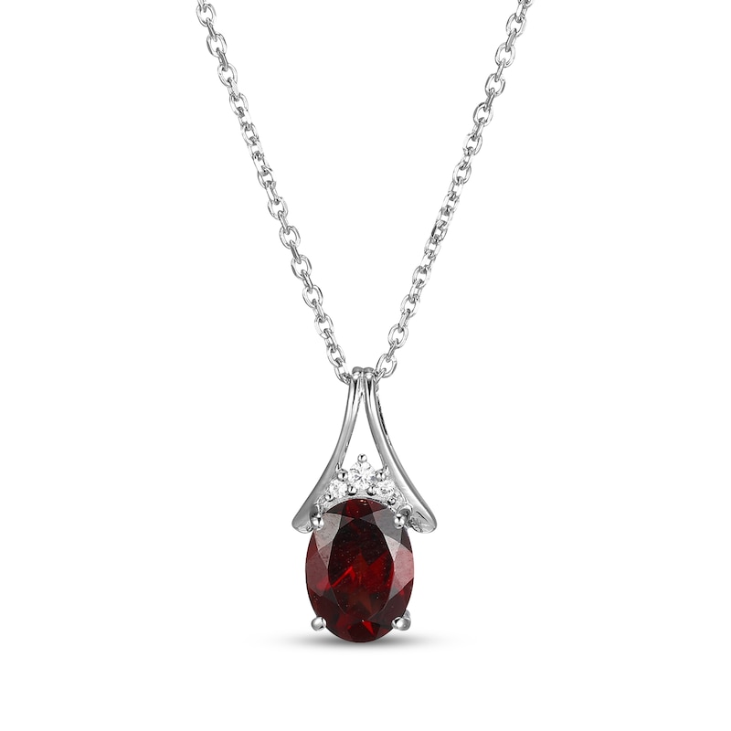 Main Image 1 of Oval-Cut Garnet & White Lab-Created Sapphire Necklace Sterling Silver 18"