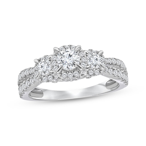 Memories Moments Magic Round-Cut Diamond Three-Stone Bridal Set 3/4 ct tw 10K White Gold