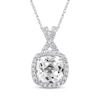 Thumbnail Image 1 of Cushion-Cut White Lab-Created Sapphire Halo Necklace Sterling Silver 18"