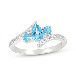 Swiss Blue Topaz & White Lab-Created Sapphire Ring Sterling Silver