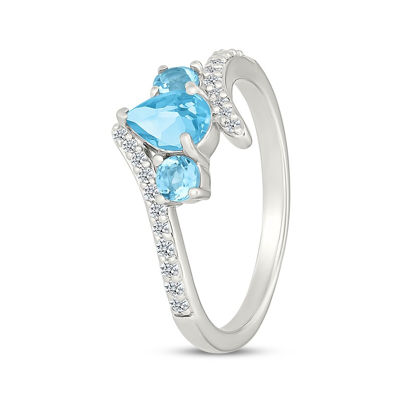 Main Image 2 of Swiss Blue Topaz & White Lab-Created Sapphire Ring Sterling Silver