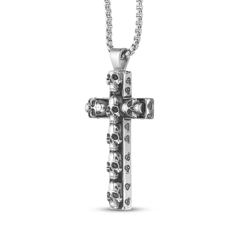 Main Image 2 of Men's Skull Cross Necklace Stainless Steel & Gray Ion Plating 24"