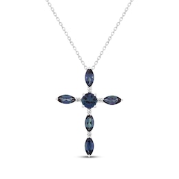 Lab-Created Alexandrite & White Lab-Created Sapphire Cross Necklace Sterling Silver 18"
