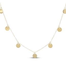 Disc Dangle Station Necklace Solid 10K Yellow Gold 18"