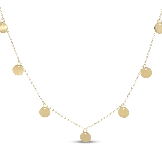 Disc Dangle Station Necklace Solid 10K Yellow Gold 18"