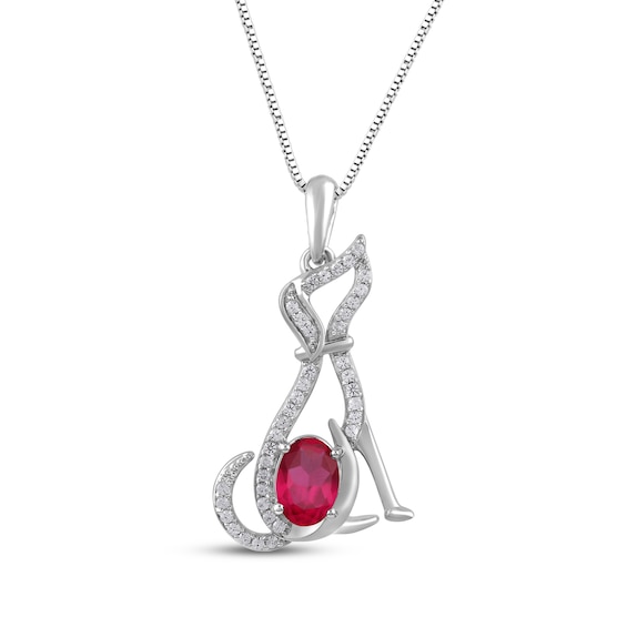 Oval-Cut Lab-Created Ruby & White Lab-Created Sapphire Dog Necklace Sterling Silver 18"