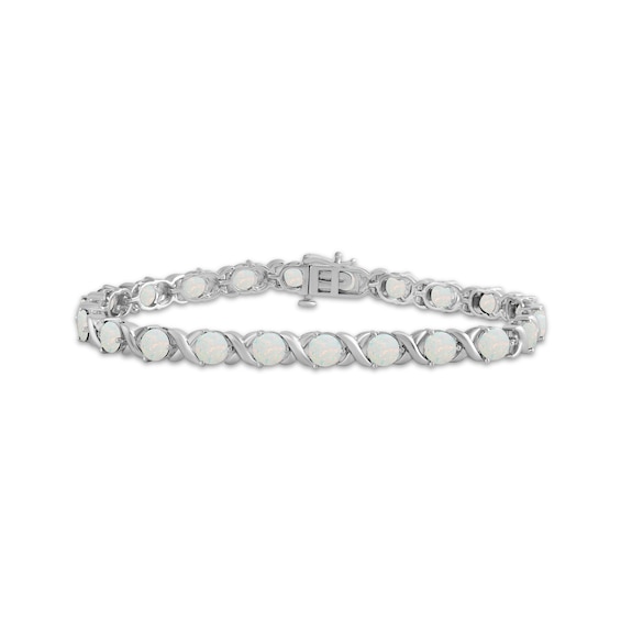 Lab-Created Opal "XO" Bracelet Sterling Silver 7.5"