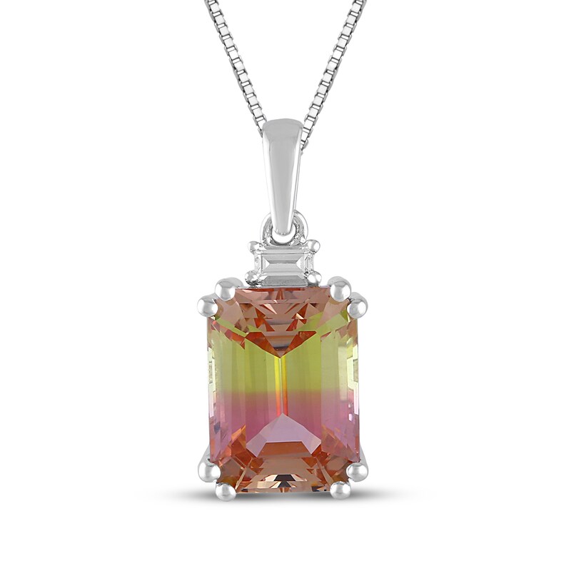 Main Image 1 of Octagon-Cut Rainbow Lab-Created Sapphire & White Lab-Created Sapphire Necklace Sterling Silver 19"