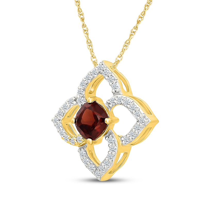 Main Image 2 of Cushion-Cut Garnet & Diamond Necklace 1/8 ct tw 10K Yellow Gold 18"